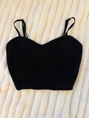 Aritzia Babaton Black Ribbed Crop Top Size 2xs